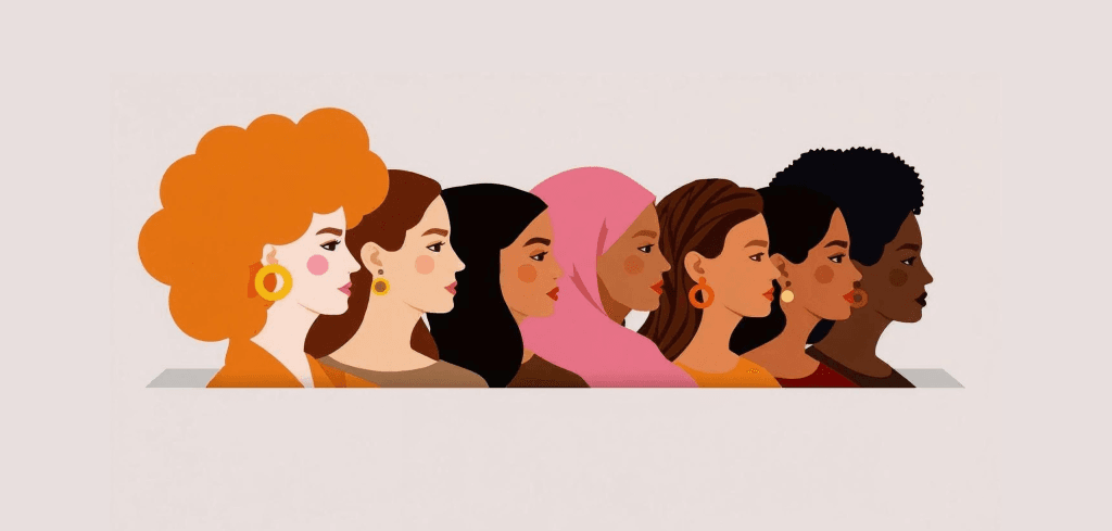 Illustration of side profiles of diverse women lined up.