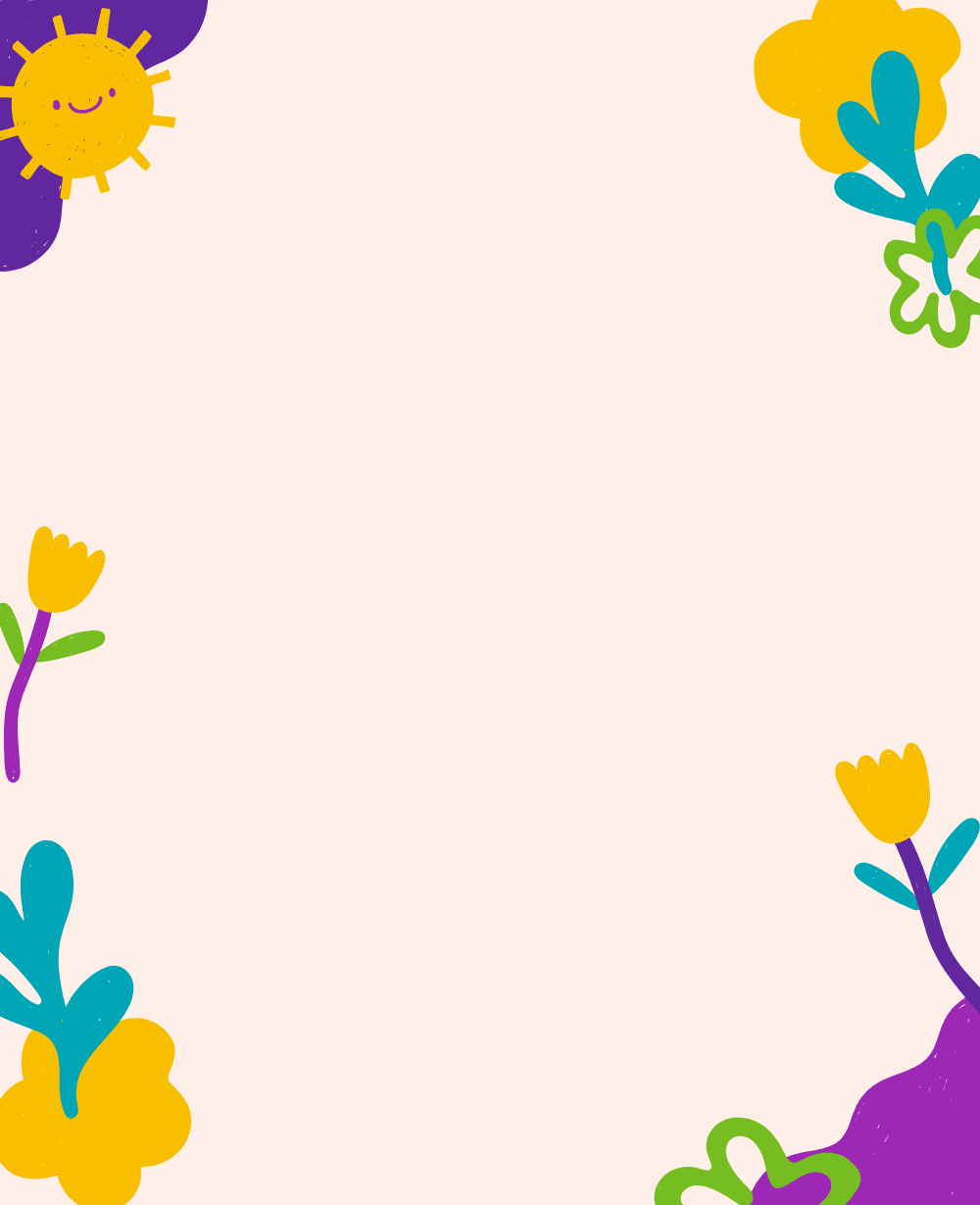Soft white background with colourful, fun summer doodles in each corner.